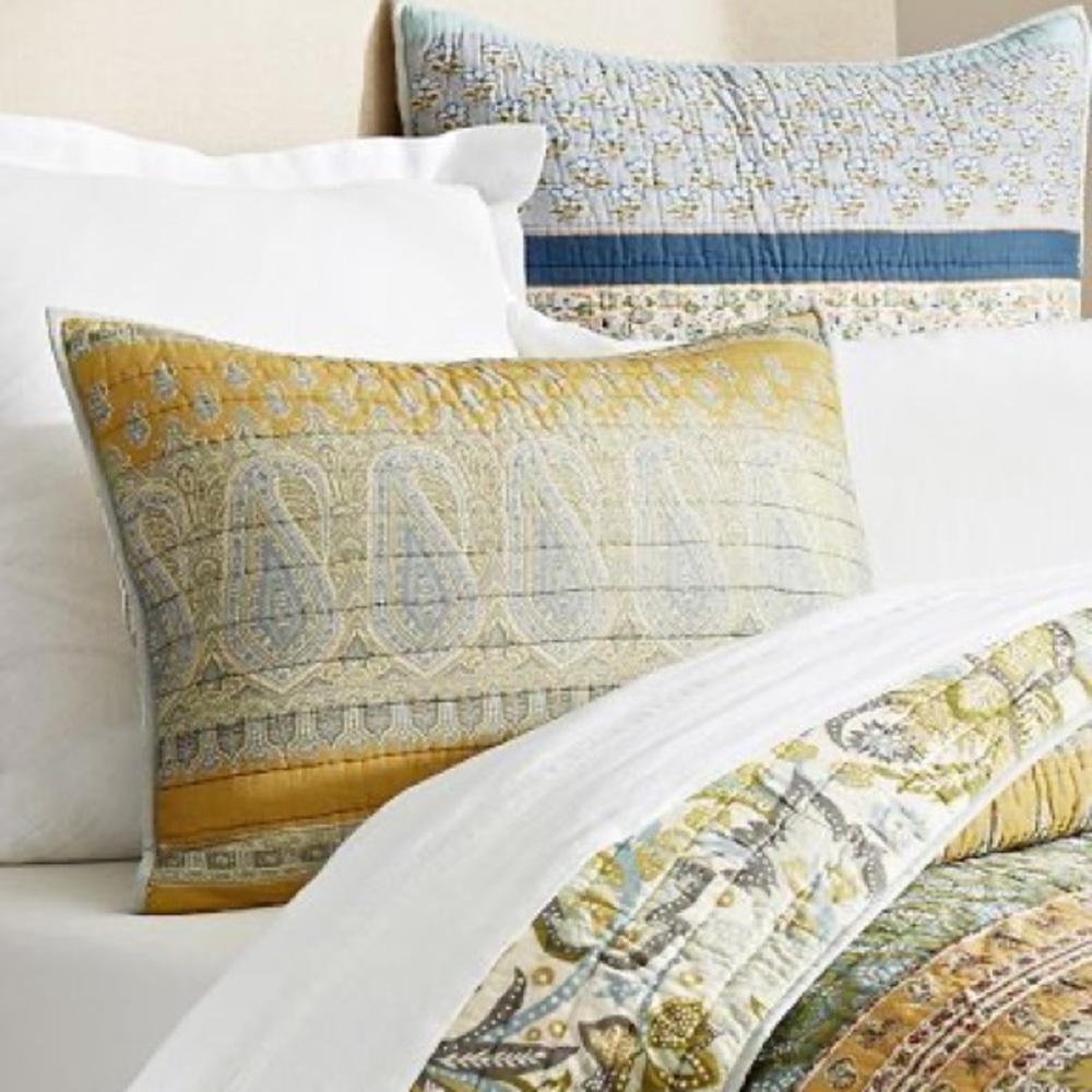 S/2 Pottery Barn Malin Block Print Paisley Patchwork Quilted Shams EXCELLENT